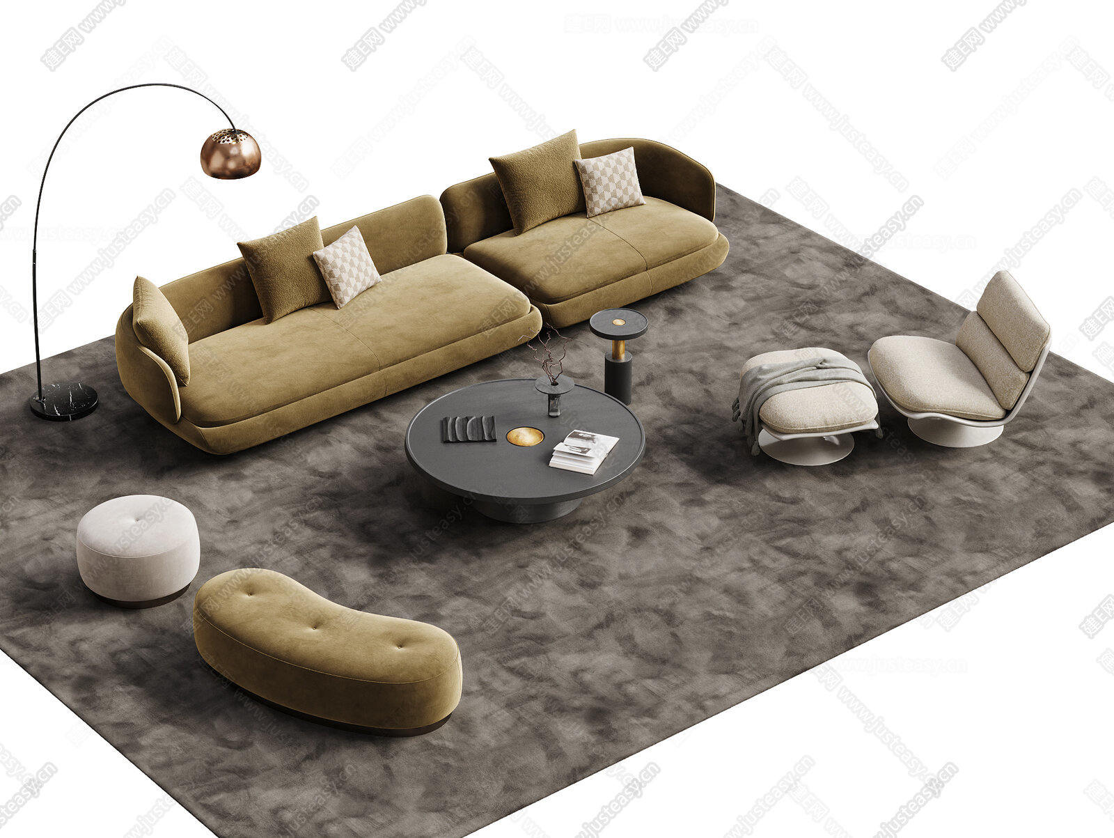minotti vivienne 现代意式沙发茶几组合 休闲椅 沙发凳 落地灯 地毯SU模型下载[ID:111697636]，minotti ...