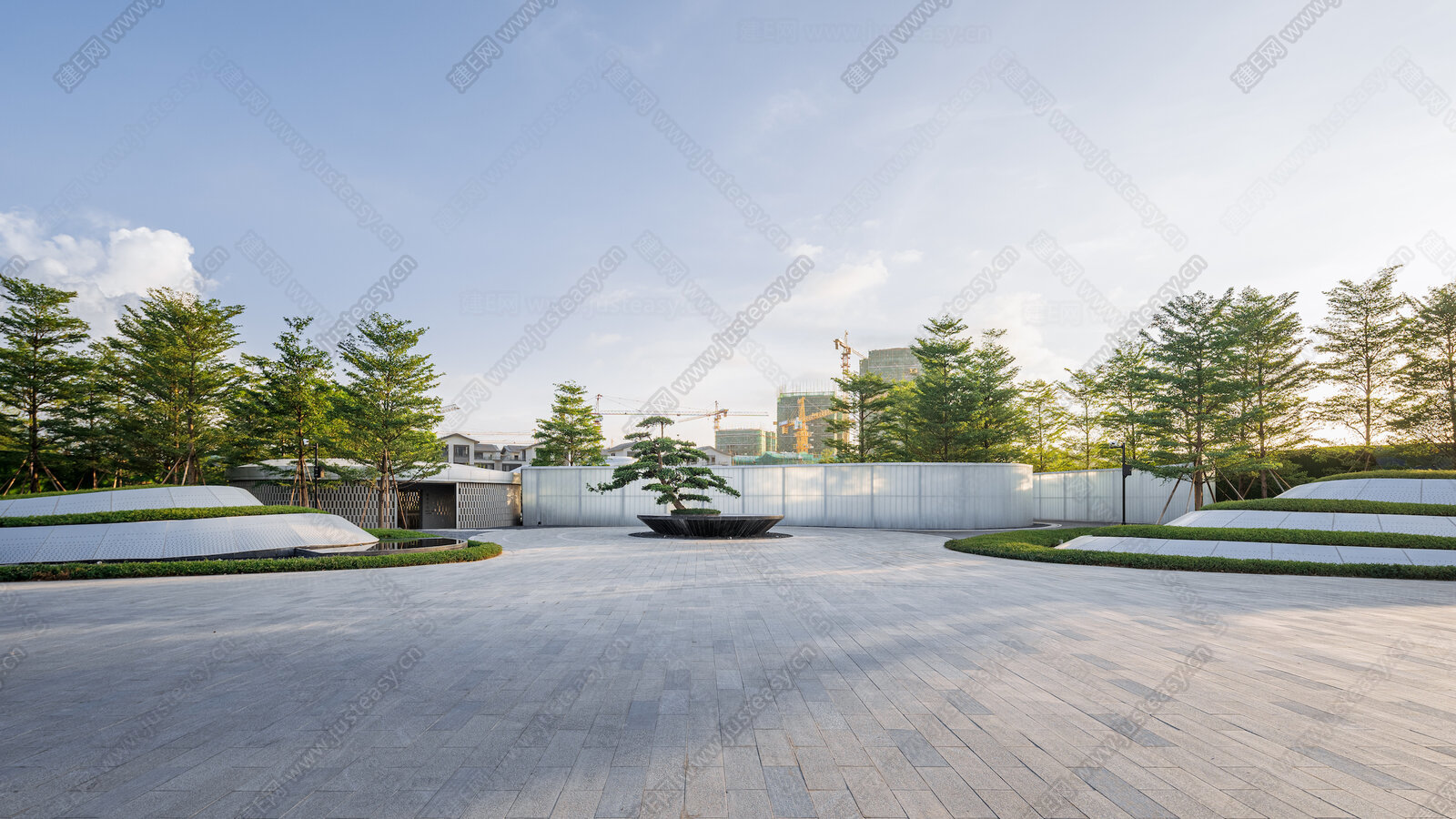 现代白天小区外景天空外景公园外景3D贴图下载[ID:114850815]_建e贴图
